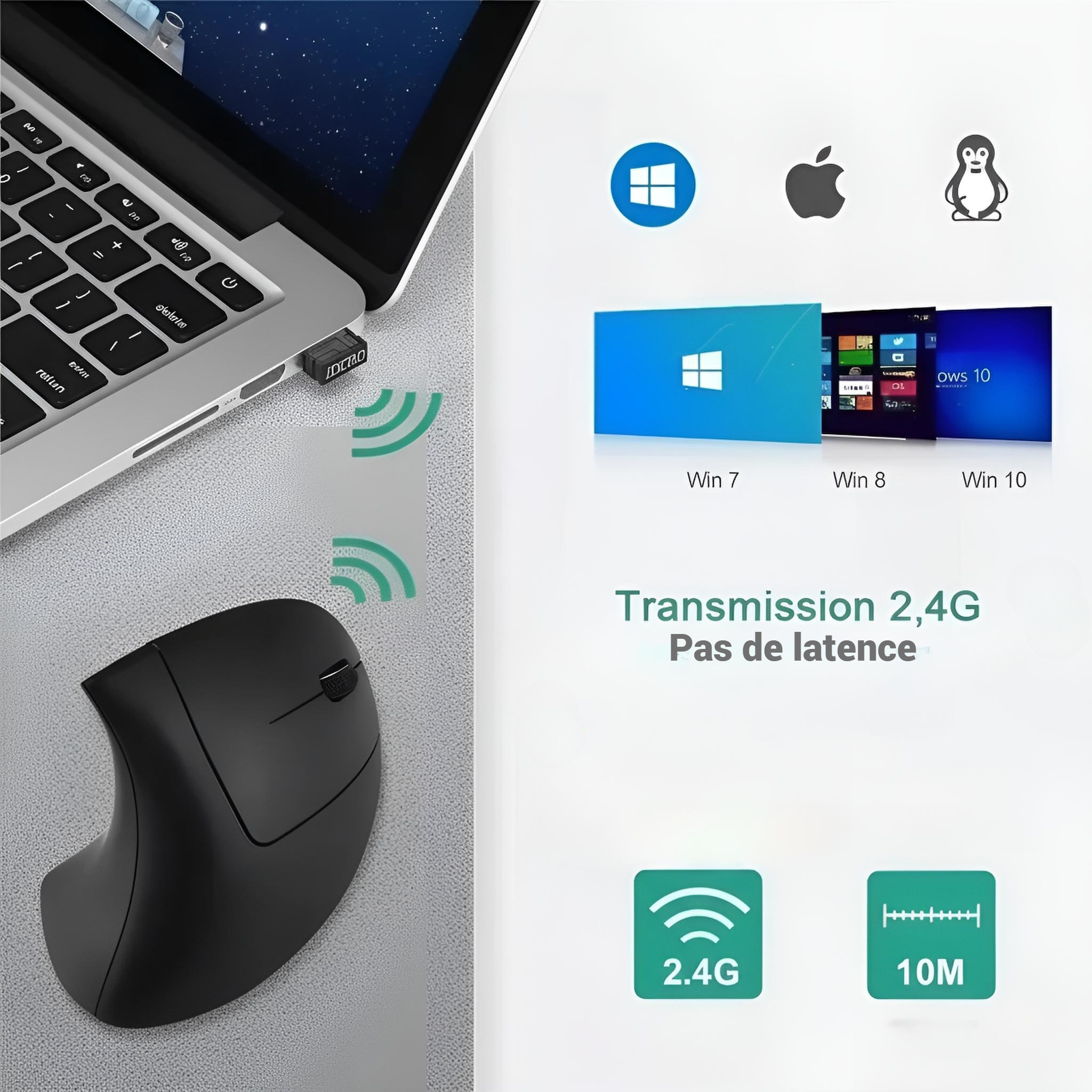 Souris Verticale Ergonomique Sans Fil.